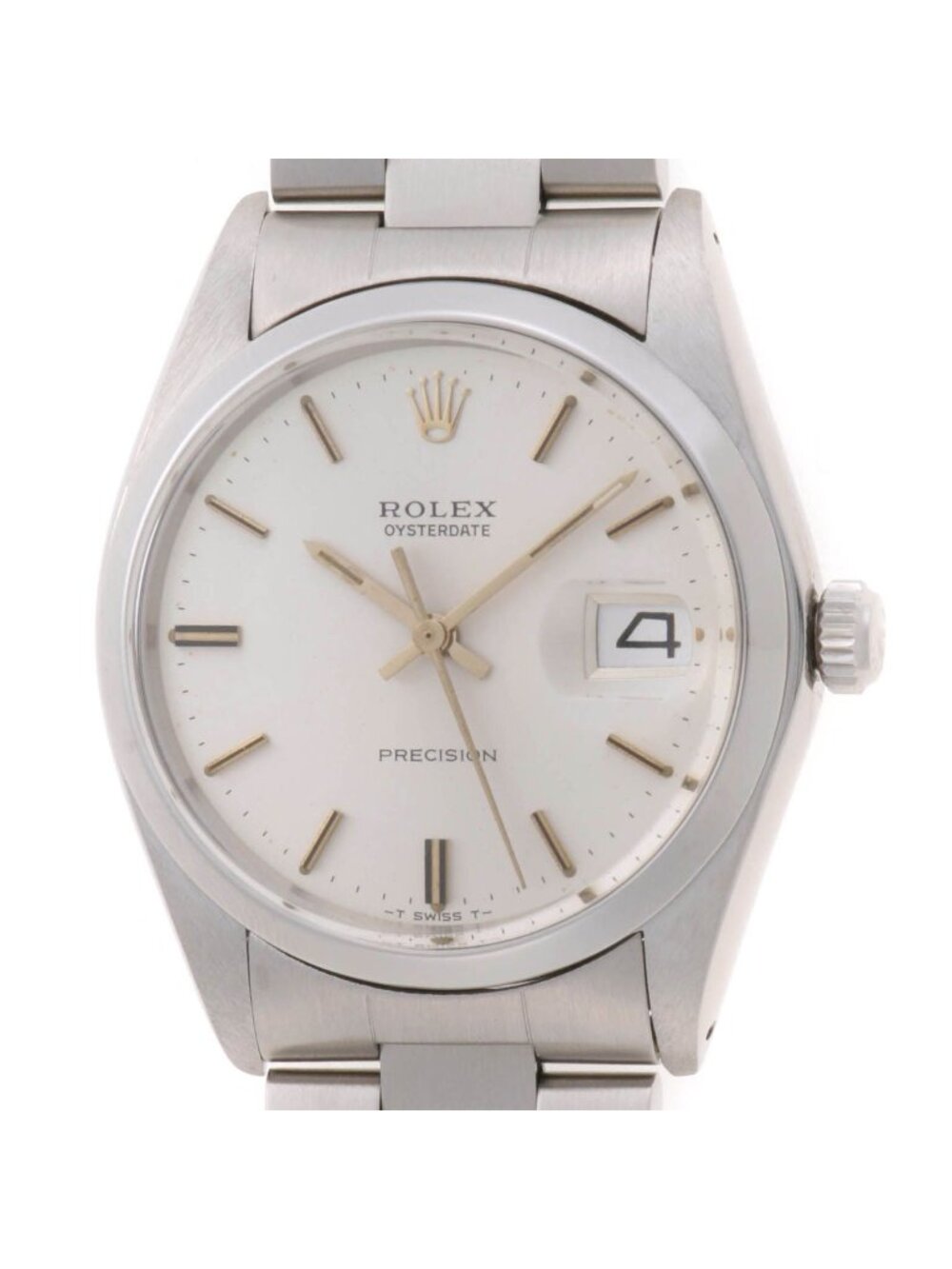 Rolex Oyster Date 34 Caliber Watch Stainless Steel Tritium Silver Dial Manual